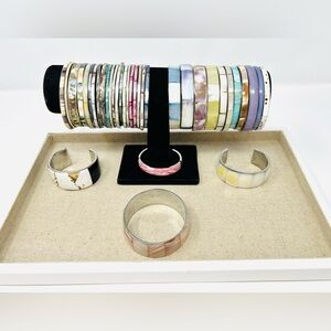 Vintage Mother of Pearl Shell Multicolor Inlay Bangle & Cuff Bracelet Lot of 32